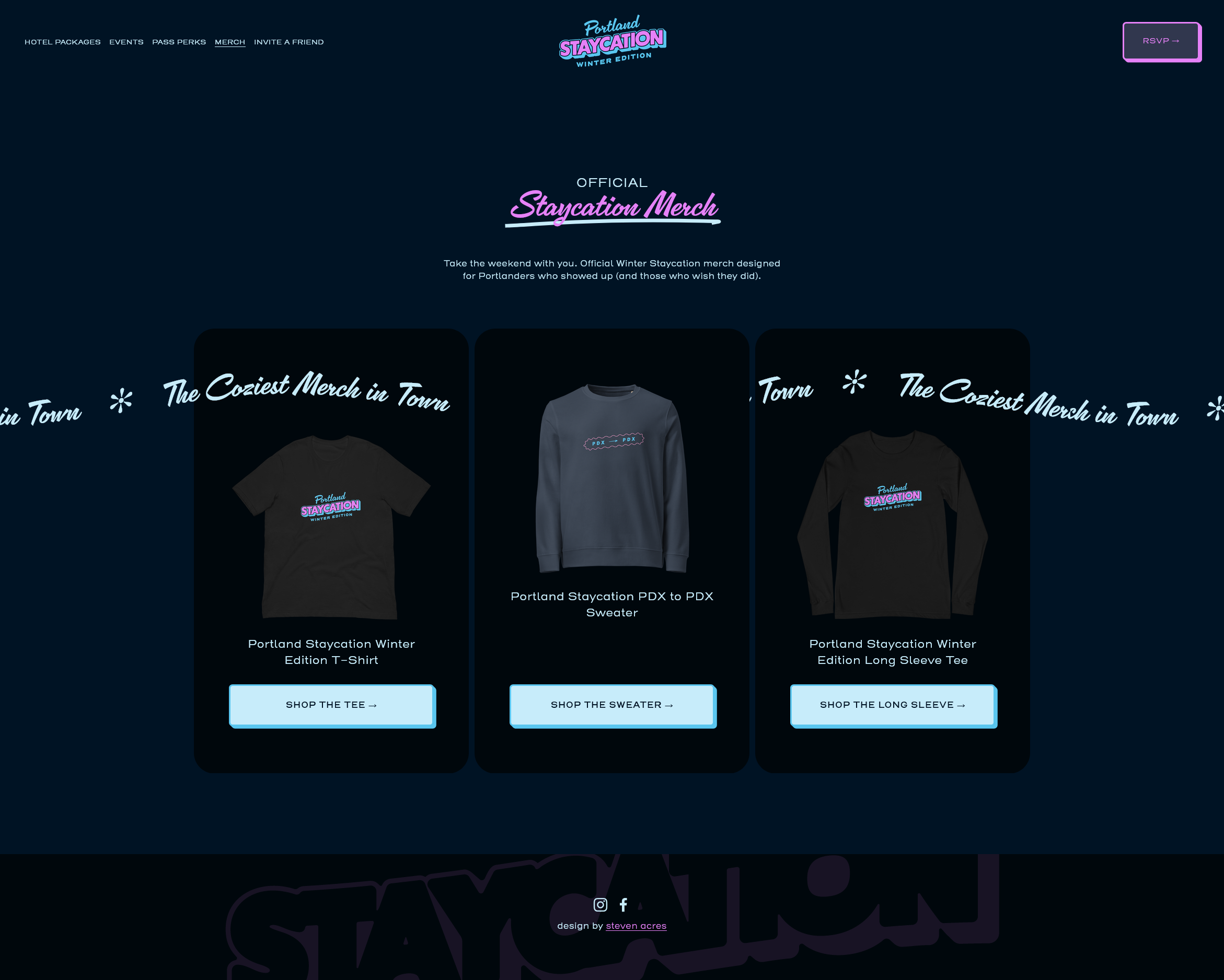 Winter Staycation website — Merch